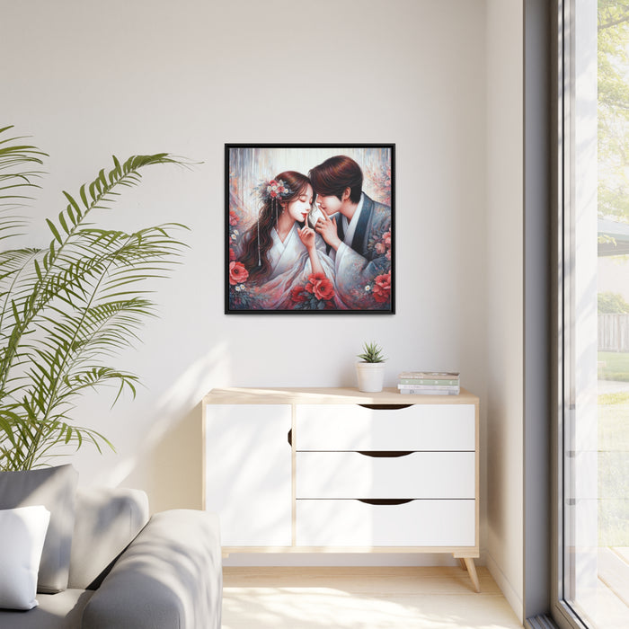 Sophisticated Love Couple Matte Canvas Art Print Collection in Sleek Black Pinewood Frame