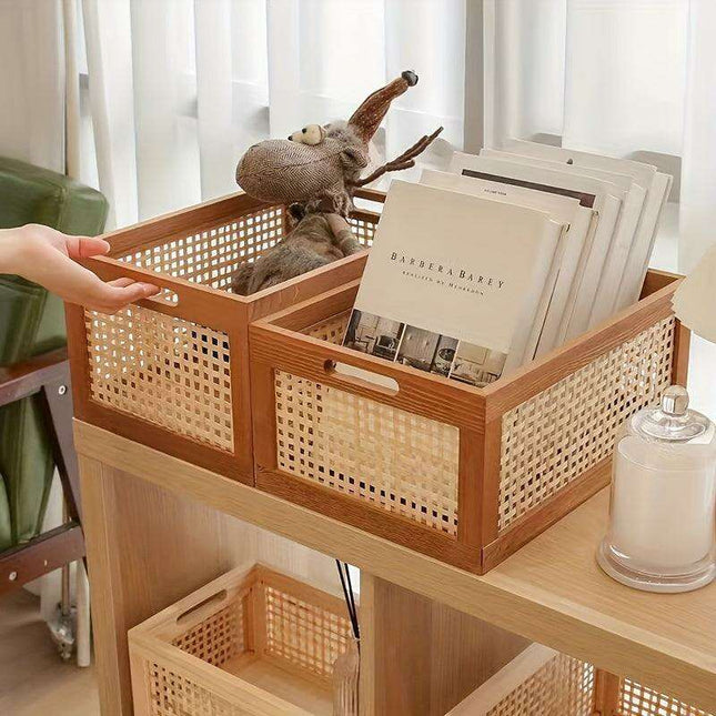 Vintage-Inspired Wicker Storage Basket with Handles - Ideal Organizer for Kitchen, Bathroom & Outdoor Use