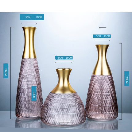 Golden Edge Textured Glass Vase Decoration With Sandblasted Finish