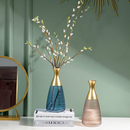 Golden Edge Textured Glass Vase Decoration With Sandblasted Finish