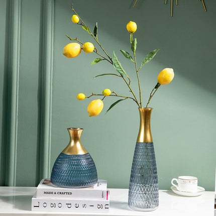 Golden Edge Textured Glass Vase Decoration With Sandblasted Finish
