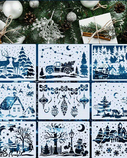 Christmas Cheer Stencils Collection: 9 Decorative 5x7 Inch Templates for Scrapbooking, Crafting, and Seasonal Decor