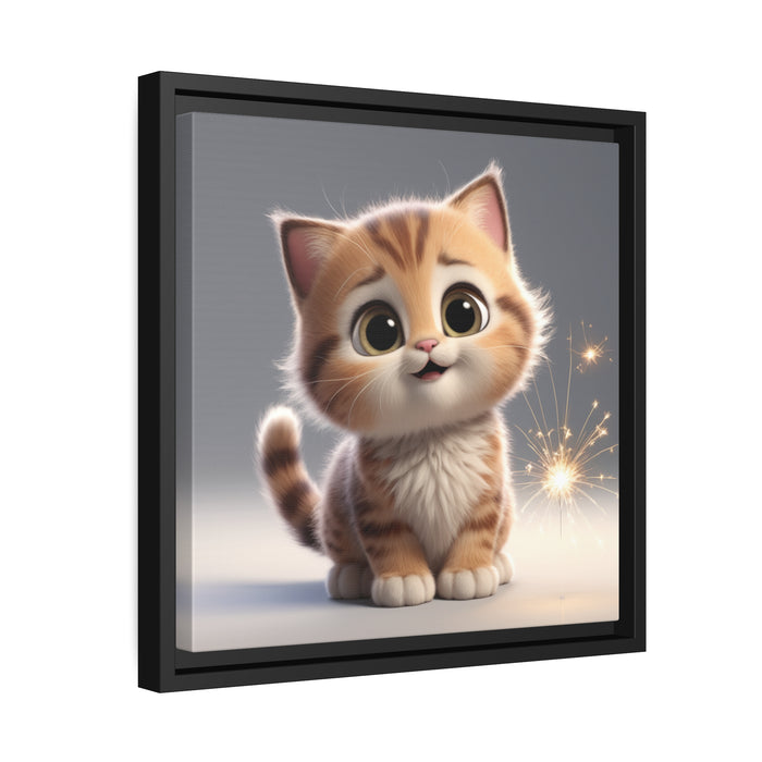 Elegant Black Pinewood Framed Lovely Kitty Matte Canvas - Sophisticated Art Piece with Feline Charm