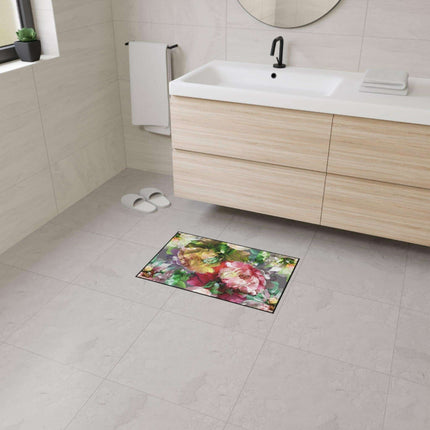 Elegant Vintage Floral Area Rug with Stylish Black Border and Non-Slip Backing