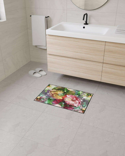 Elegant Vintage Floral Area Rug with Stylish Black Border and Non-Slip Backing