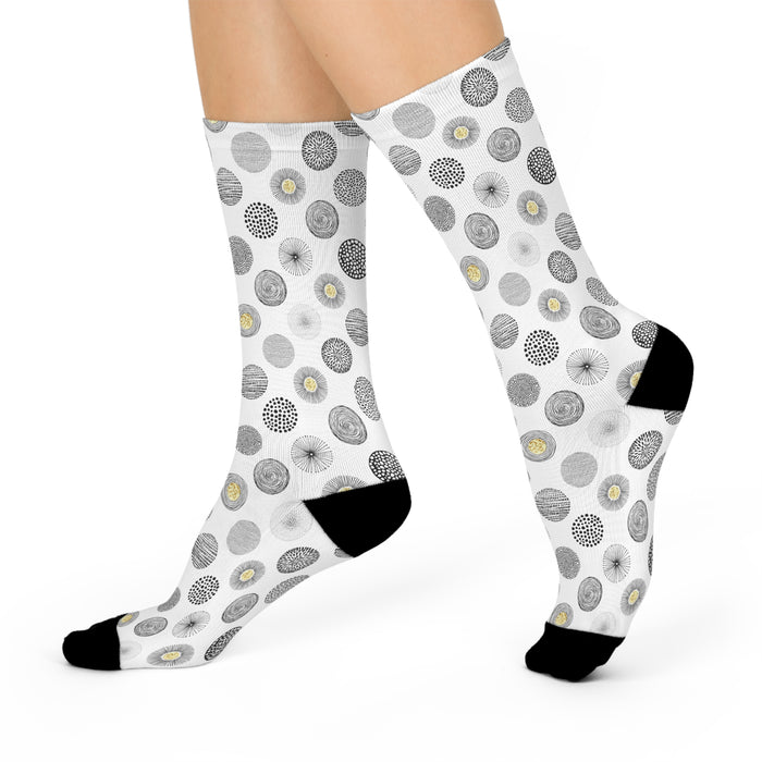 Monochrome Chic Unisex Cushioned Crew Socks - Universal Size Compatibility