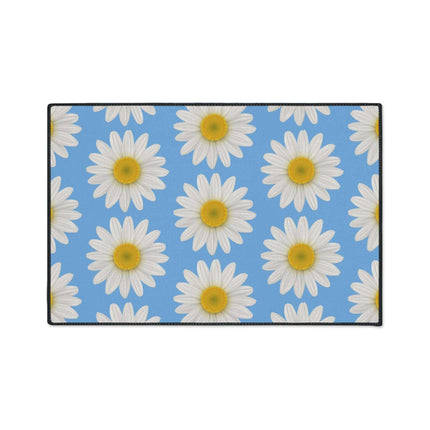 Chic Blue Daisy Area Rug with Elegant Black Border - Luxury Floor Mat by Maison d'Elite