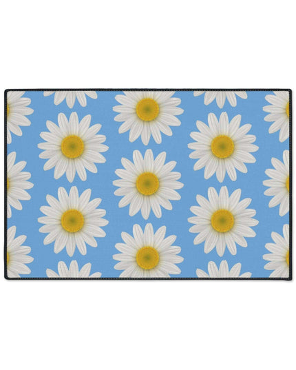 Chic Blue Daisy Area Rug with Elegant Black Border - Luxury Floor Mat by Maison d'Elite