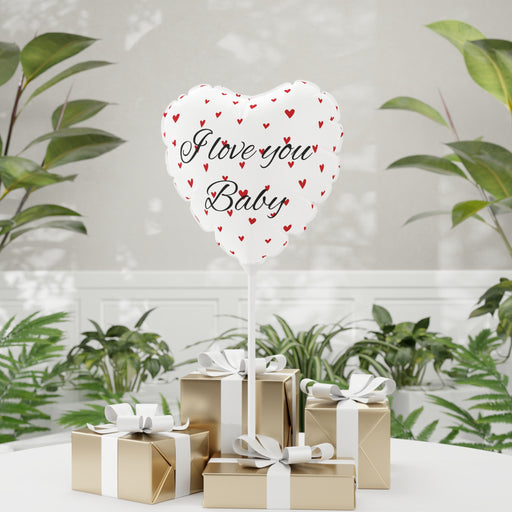 I love you Baby - Valentine Red Heart Matte Finish Mylar Balloon Set - 11" Round and Heart-shaped