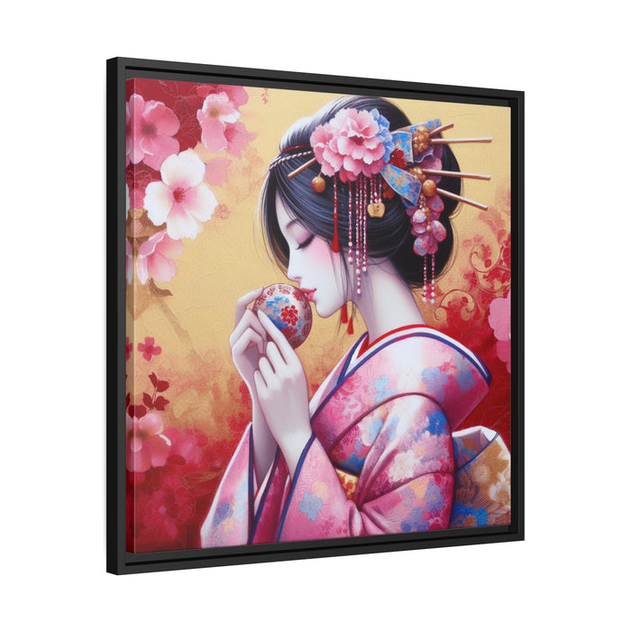 Sustainable Japanese Beauty: Vibrant Canvas Art in Black Pinewood Frame