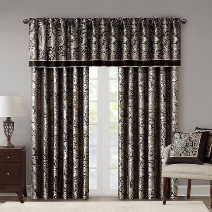 Room and Decor Jacquard Black Window Valance, 50x18", Durable Polyeste