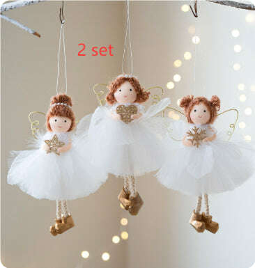 Christmas White Tulle Skirt Golden Wings Angel Girl Pendant