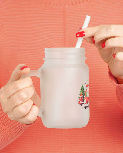 Personalized 16oz Frosted Glass Mason Jar Sipper Set with Straw and Lid