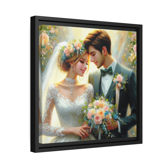 Elegant Wedding Couple Canvas Print in Black Pinewood Frame with Sustainable Materials