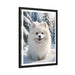 Elegant White Puppy Christmas Canvas Wall Art in Stylish Black Frame