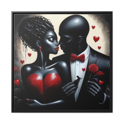 Elegant Valentine's Night Couple Canvas Art with Black Pinewood Frame