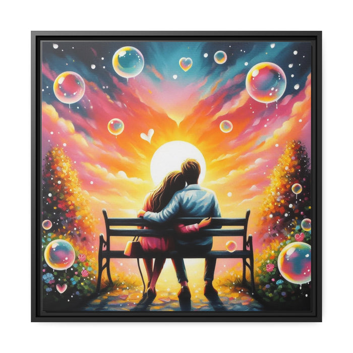 Elegant Valentine Canvas Print - Romantic Couple Bench