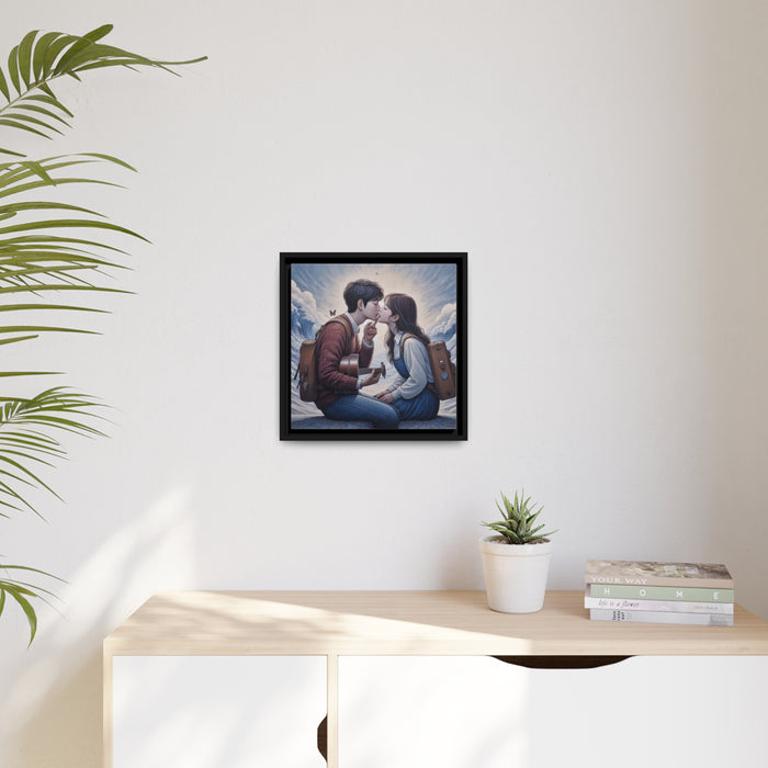 Elegant Black Pinewood Framed Valentine Canvas Print Set