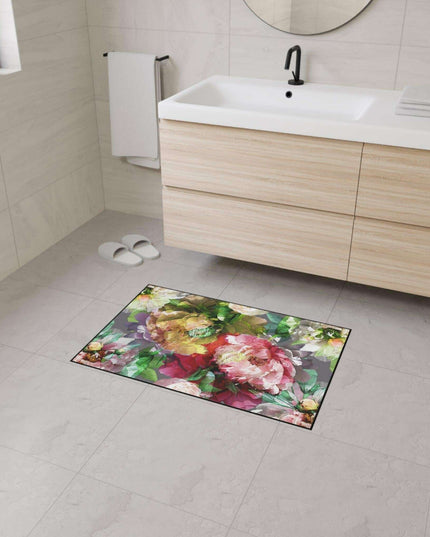 Elegant Vintage Floral Area Rug with Stylish Black Border and Non-Slip Backing