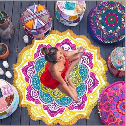 Peekaboo Studio Polygon Printing Tassel Round Bath Towel & Yoga Mat