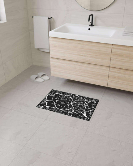 Customizable Elegant Black and White Floral Non-Slip Mat