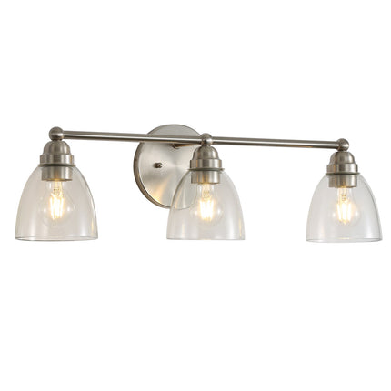 Room & Decor Modern 3-Light Brushed Nickel Vanity Light with Clear Gla
