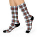 Plaid Crew Socks: Stylish Black Accents & Cushioned Comfort - One Size Fits All