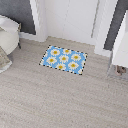 Chic Blue Daisy Area Rug with Elegant Black Border - Luxury Floor Mat by Maison d'Elite