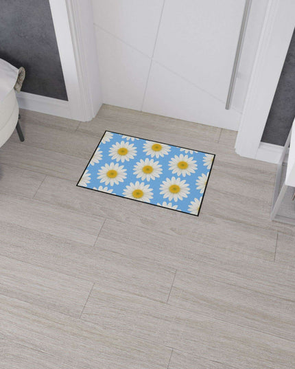 Chic Blue Daisy Area Rug with Elegant Black Border - Luxury Floor Mat by Maison d'Elite