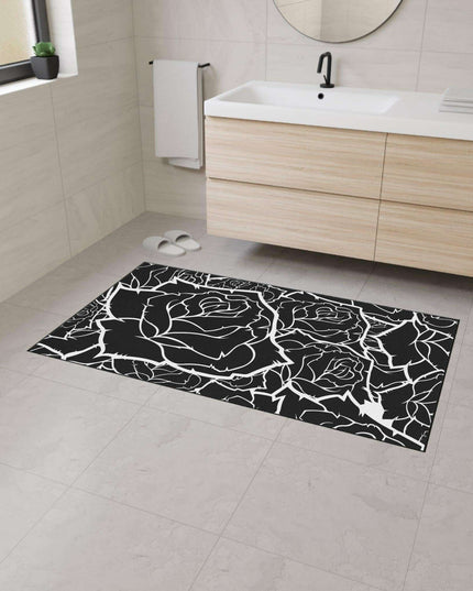 Customizable Elegant Black and White Floral Non-Slip Mat