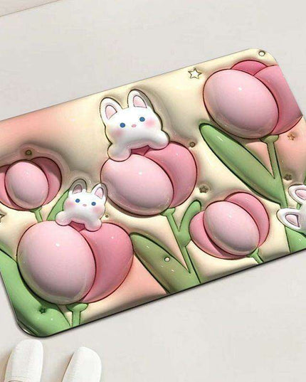 Elegant 3D Floral Design Quick-Dry Bath Mat