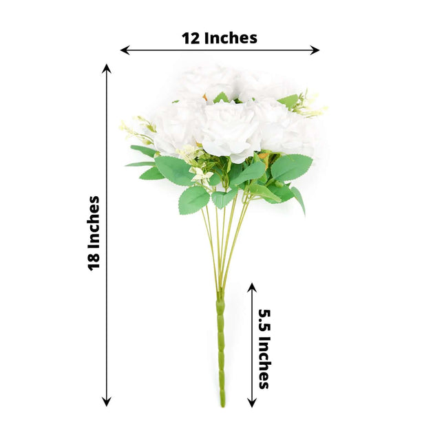 AliKopy 18" Real Touch White Silk Rose Bouquet - Long Stem, 2 Bushes