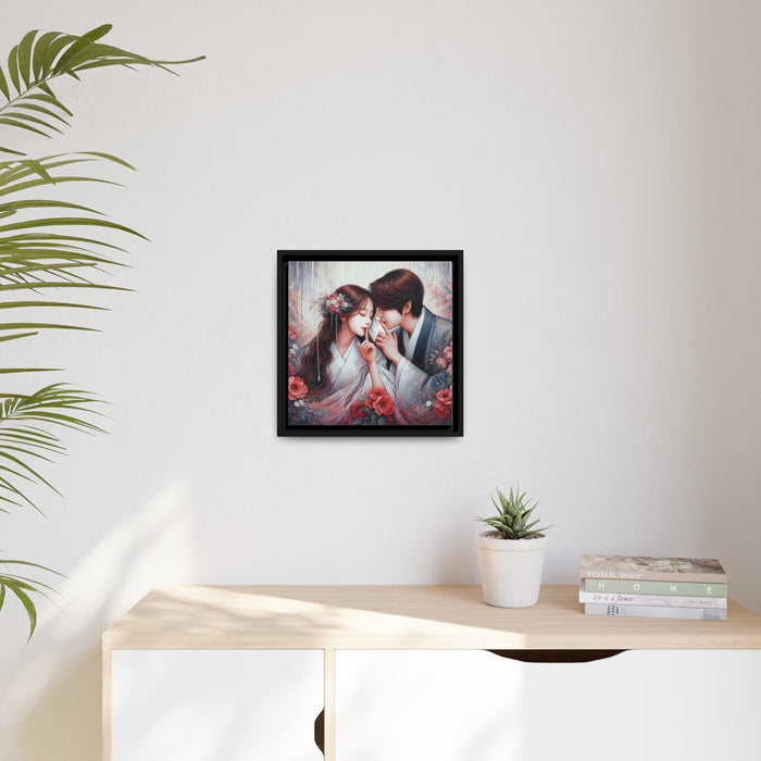 Elegant Love Couple Matte Canvas Art Print with Black Pinewood Frame