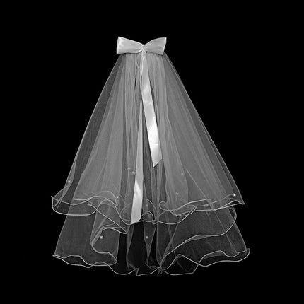 Peekaboo Studio Bridal Pearl Headdress with Elegant Ribbon Bowknot