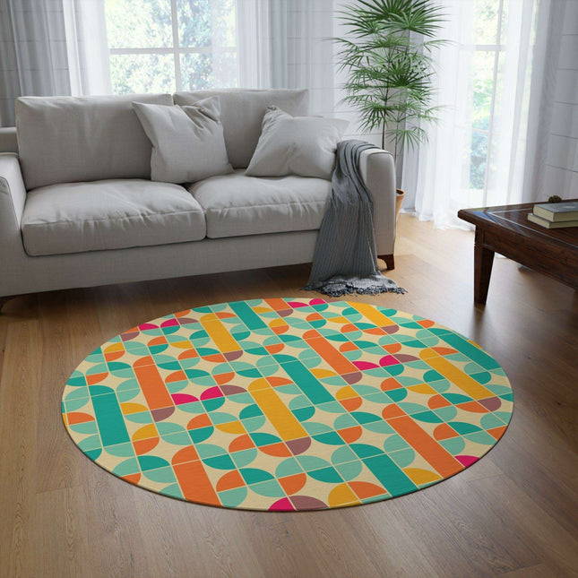 Vibrant Retro Plush Round Area Rug - Stylish Patterns, Soft Polyester Chenille - Essential Home Accent
