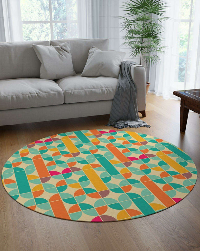 Vibrant Retro Plush Round Area Rug - Stylish Patterns, Soft Polyester Chenille - Essential Home Accent