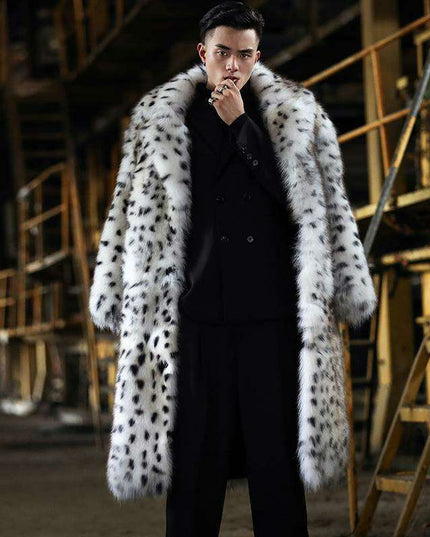 Urban Chic Leopard Print Faux Fur Men's Winter Jacket - Trendy Fox Fur Coat
