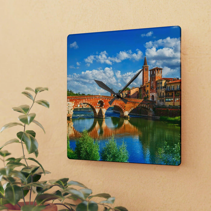 Ponte Vecchio Pietra Wall Clocks - Round and Square Shapes, Multiple Sizes | Vibrant Prints, Keyhole Hanging Slot-Home Decor-Printify-10.75'' × 10.75'' (Square)-Très Elite