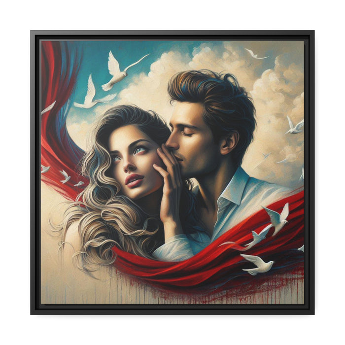 Whispering - Elegant Valentine Canvas Print with Black Pinewood Frame
