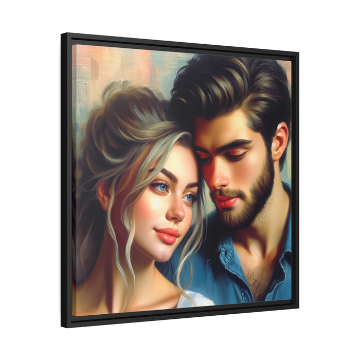 Elegant Couple Valentine Canvas Print with Black Pinewood Frame