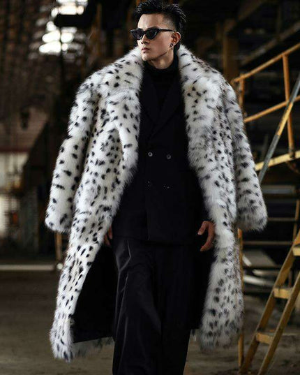 Urban Chic Leopard Print Faux Fur Men's Winter Jacket - Trendy Fox Fur Coat