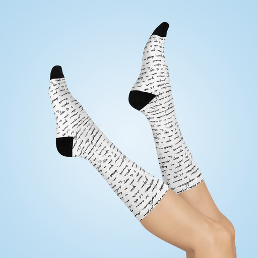 Stylish Black and White Cushioned Crew Socks - Unisex One Size Fits All