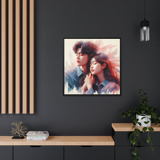 Elegant Lovebirds Matte Canvas Art with Black Pinewood Frame - Sustainable Luxury