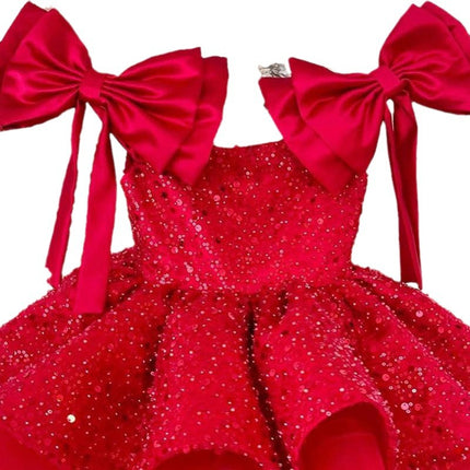 Peekaboo Studio Girl's Red Tulle Princess Dress with Sequined Bow