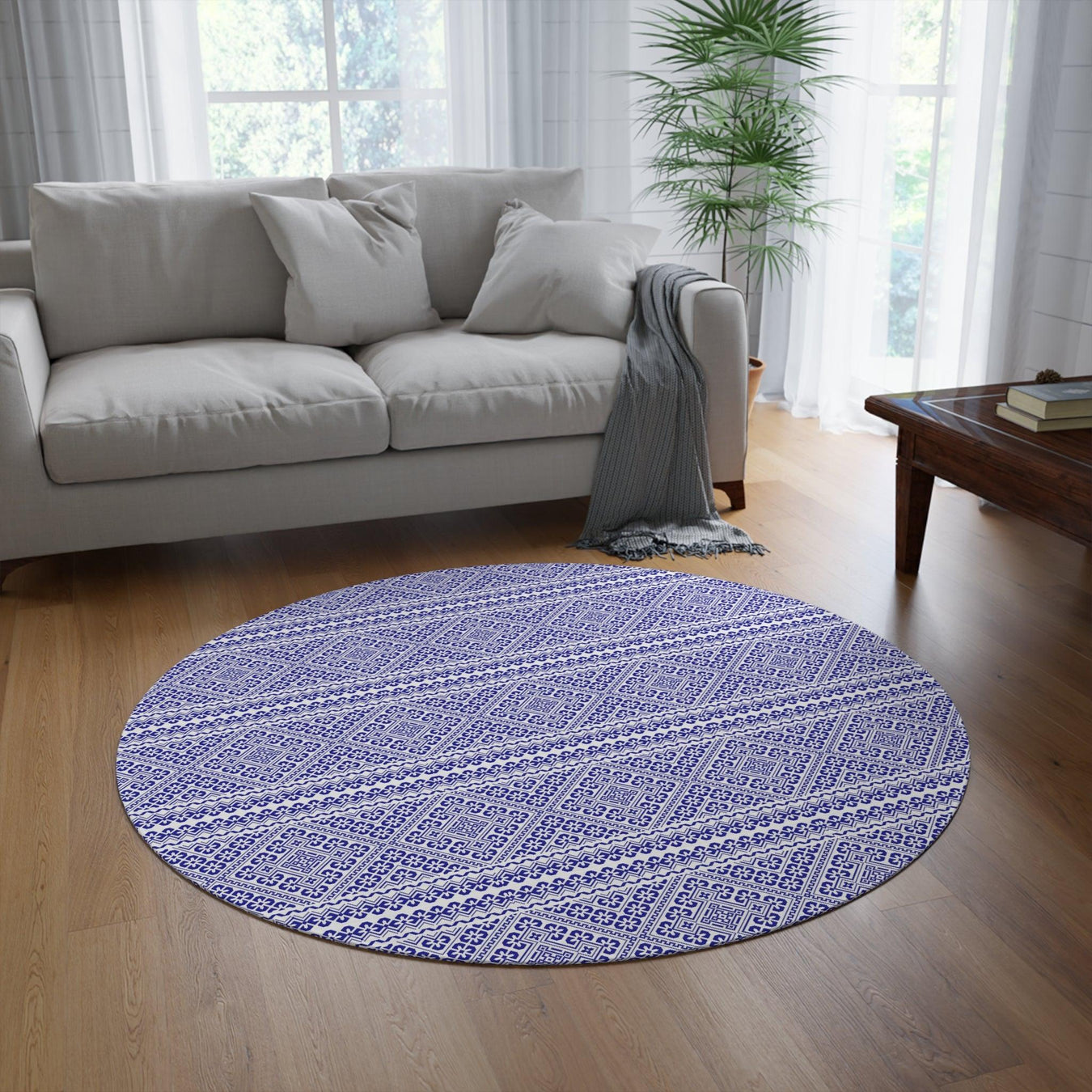 Stylish 60 Round Chenille Rug for Christmas Winter Holiday