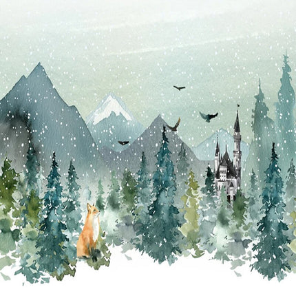 Hand painted castle forest animal kids room mural