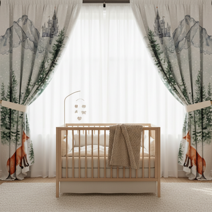 Hand painted castle forest animal kids room mural