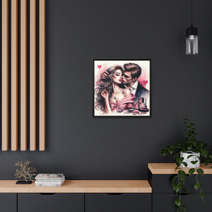 Elegant Love Matte Canvas Artwork Set in Black Pinewood Frame