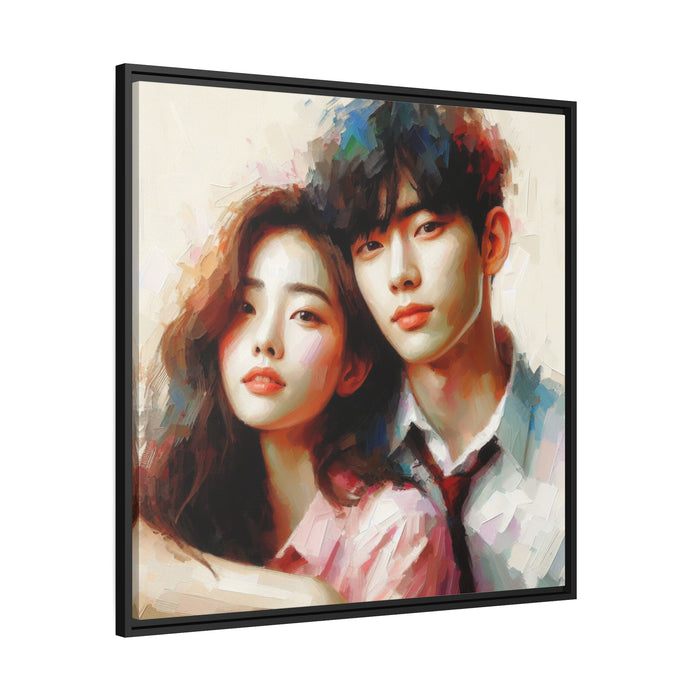 Sophisticated Valentine's Day Couple Canvas Art Set in Black Pinewood Frame