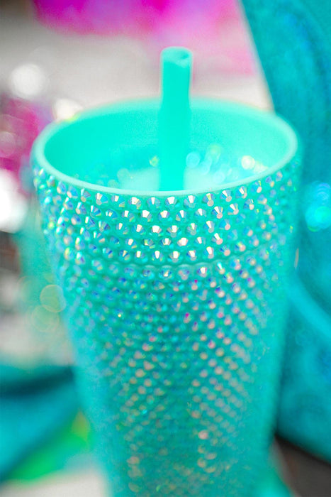 Embellished Rhinestone Green Straw Cup